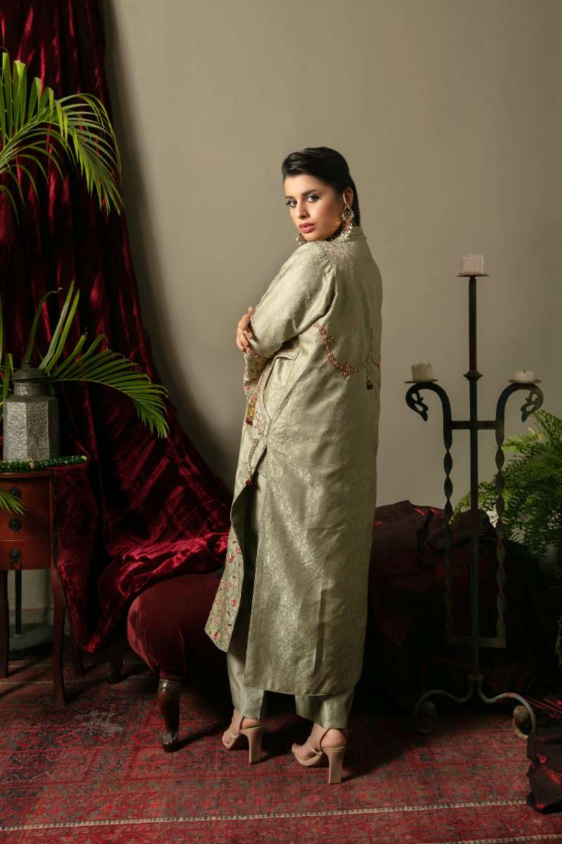 Yasmin Zaman - Iqra Jamawar Suit For Women - Mint Green - 3 Piece