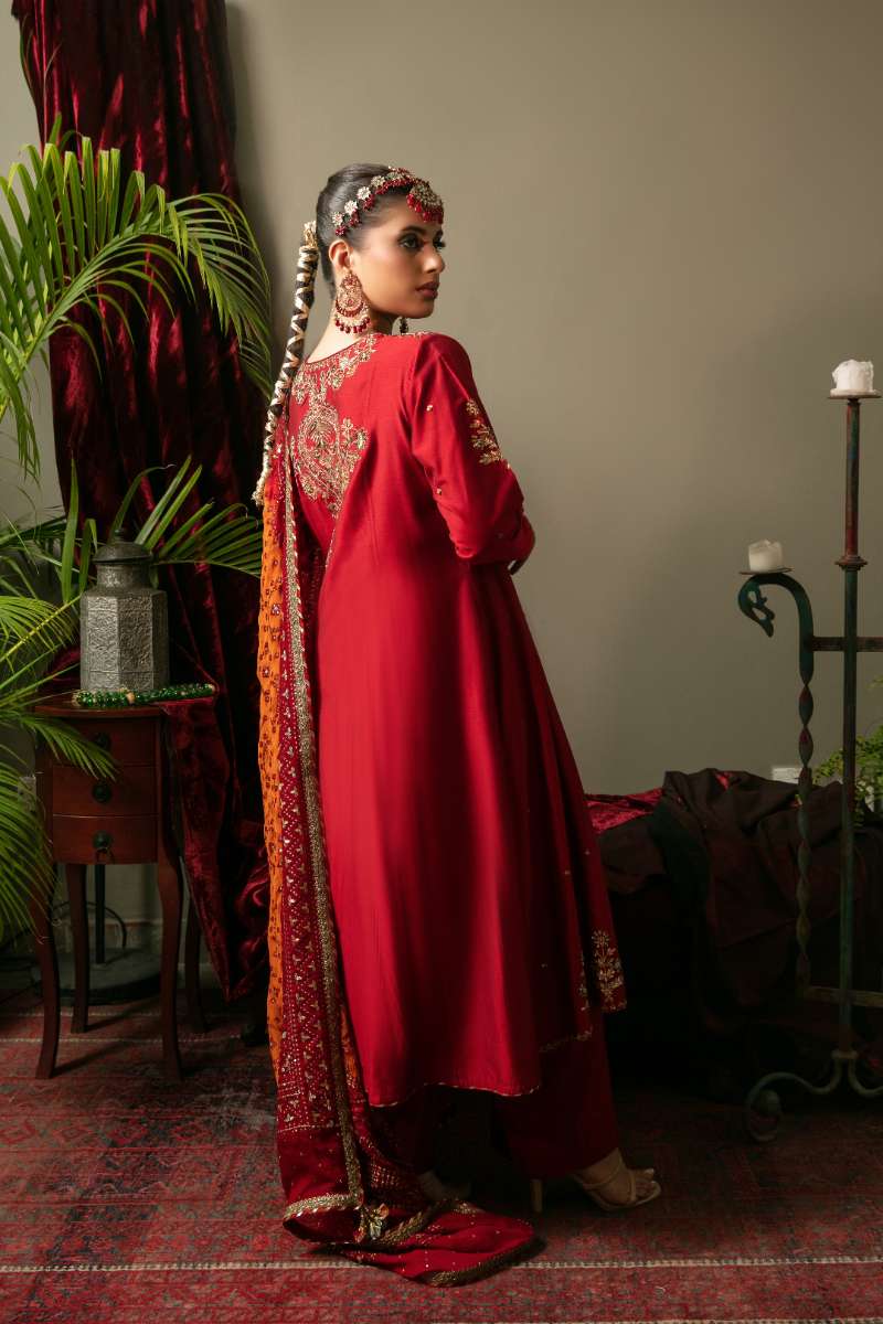 Yasmin Zaman -  Sponge Net Suit For Women - Deep Red - 3 Piece