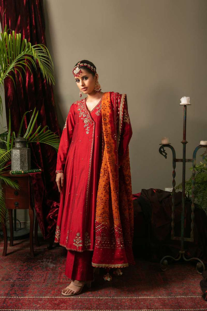 Yasmin Zaman -  Sponge Net Suit For Women - Deep Red - 3 Piece