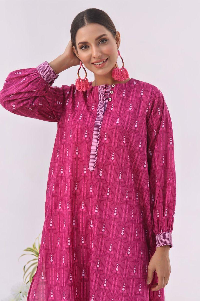 Oaks - Magenta Purple Lawn Printed Kurti - 1 Piece - Unstitch