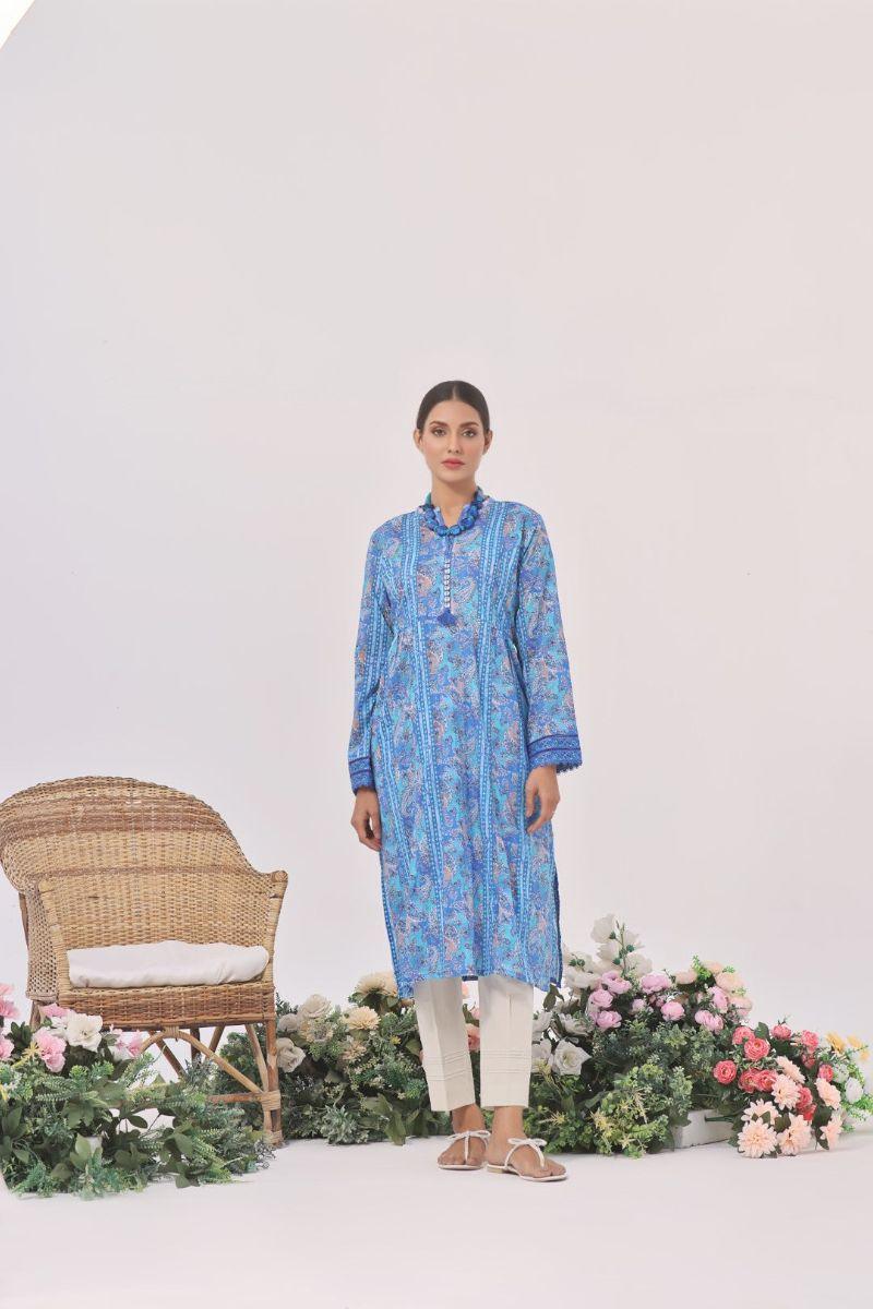Oaks - Blue Aster Lawn Printed Kurti - 1 Piece - Unstitch