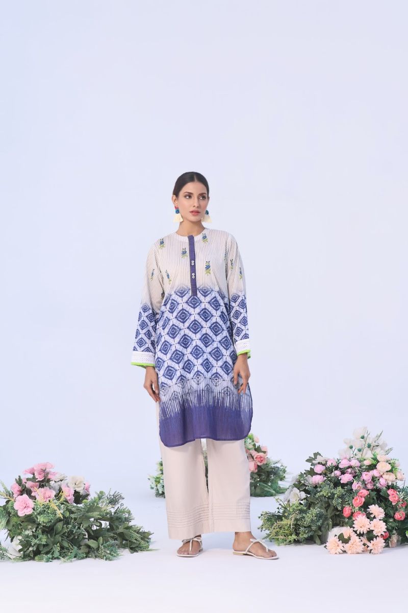 Oaks - Indigo Lawn Printed Kurti - 1 Piece - Unstitch