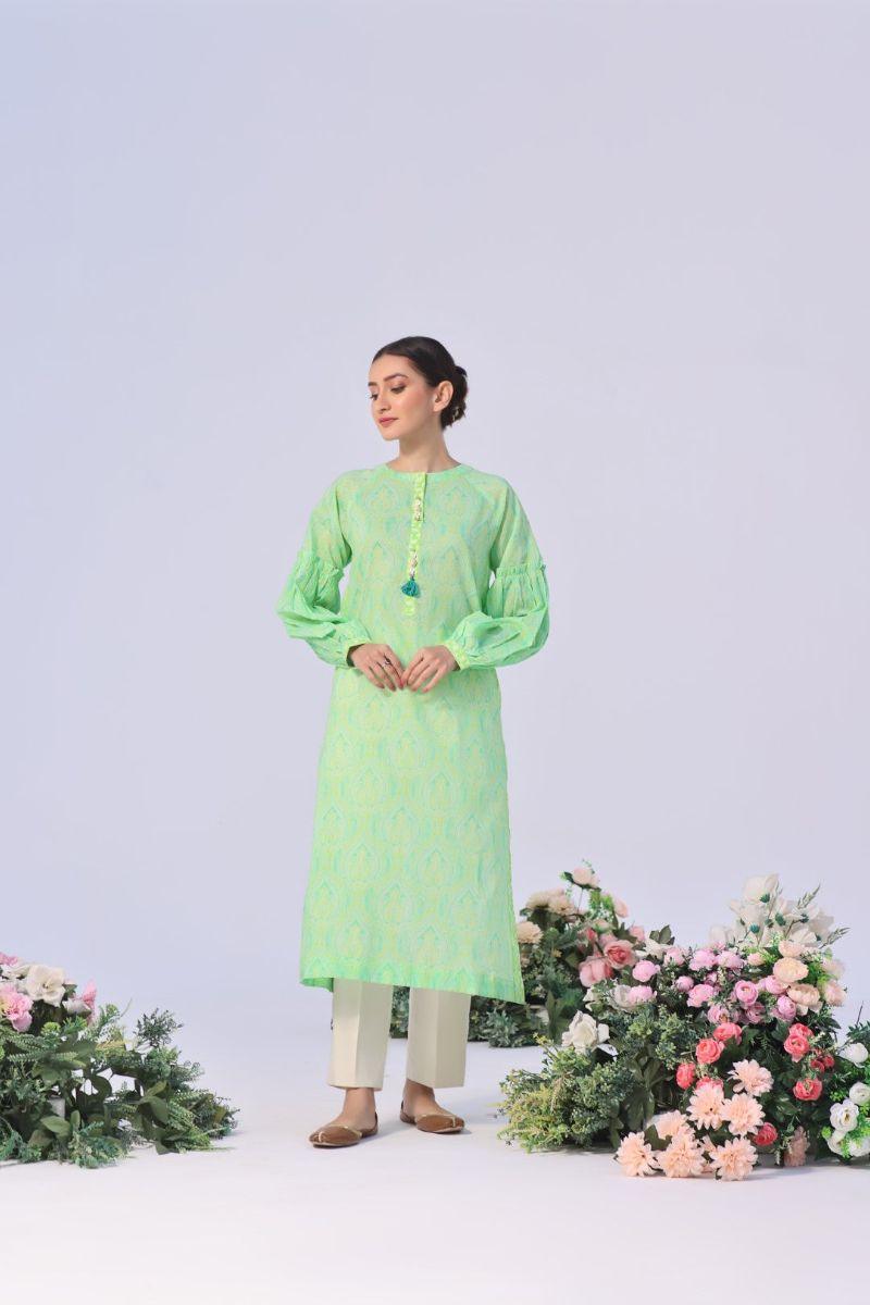 Oaks - Lime Punch Lawn Printed Kurti - 1 Piece - Unstitch