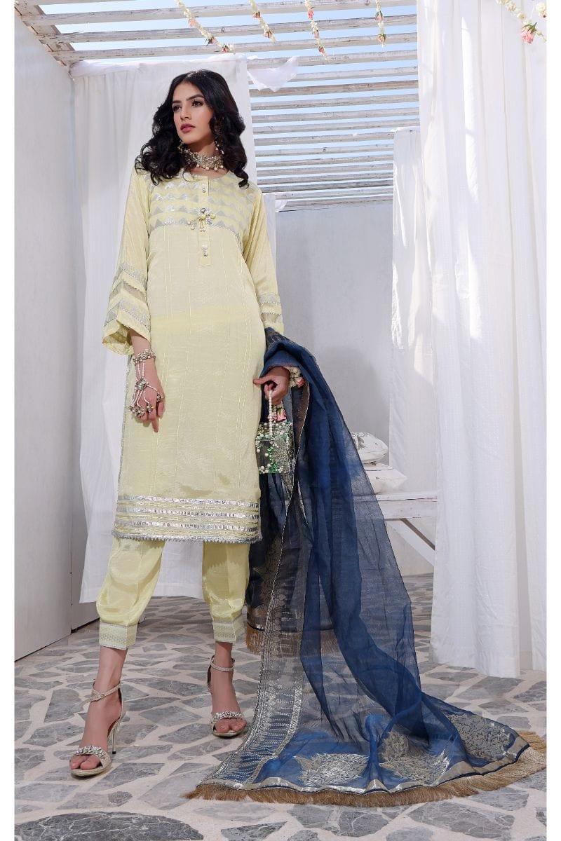 Oaks - Aurora - Raw Silk with Banarsi Dupatta 3 Pieces - Studio by TCS