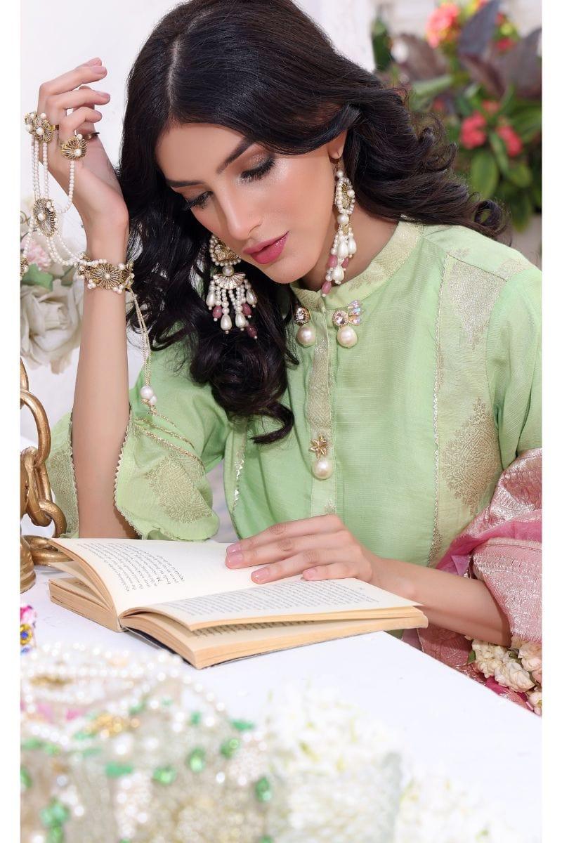 Oaks - Norah - Raw Silk with Banarsi Dupatta 3 Pieces - Studio by TCS