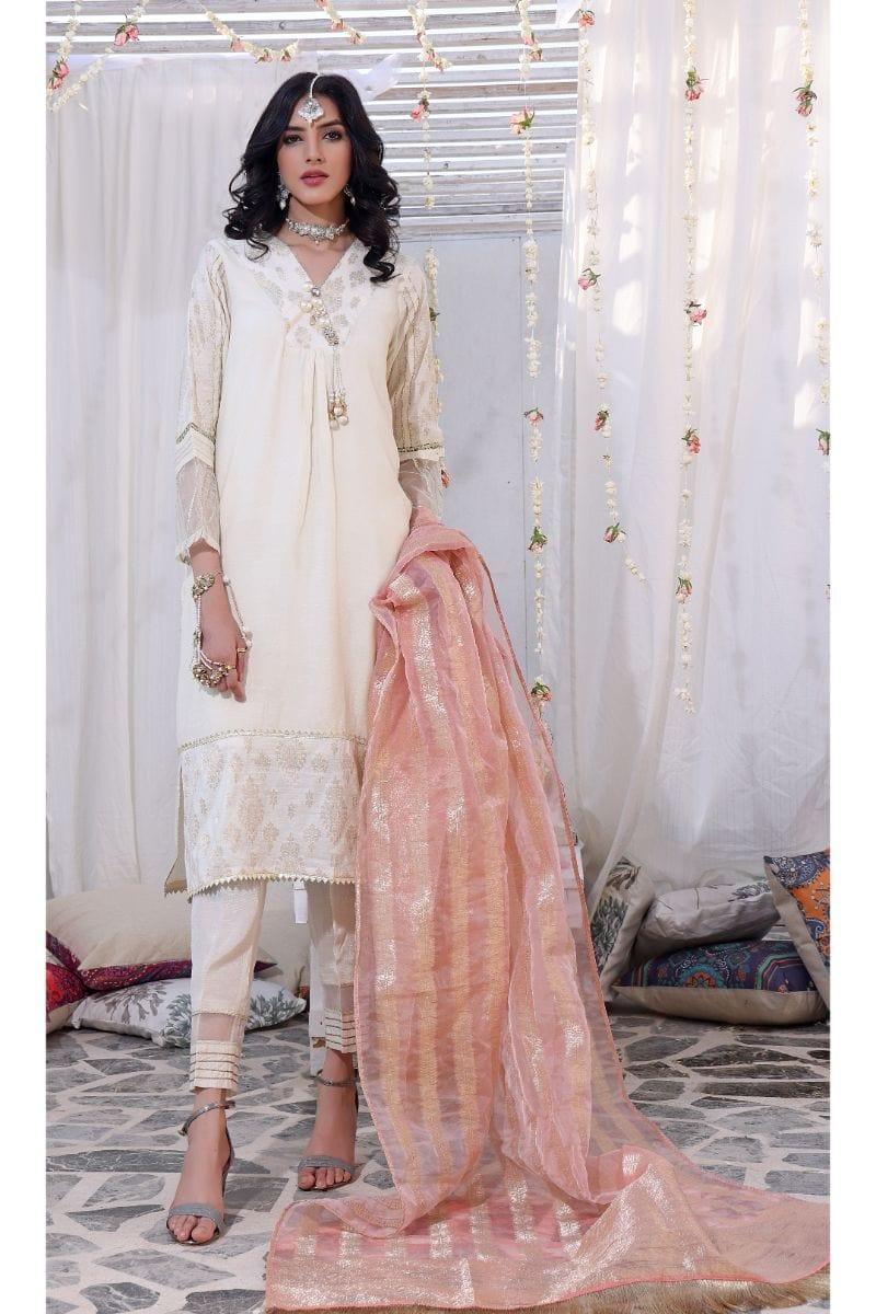 Oaks - Angel - Raw Silk with Banarsi Dupatta 3 Pieces - Studio by TCS
