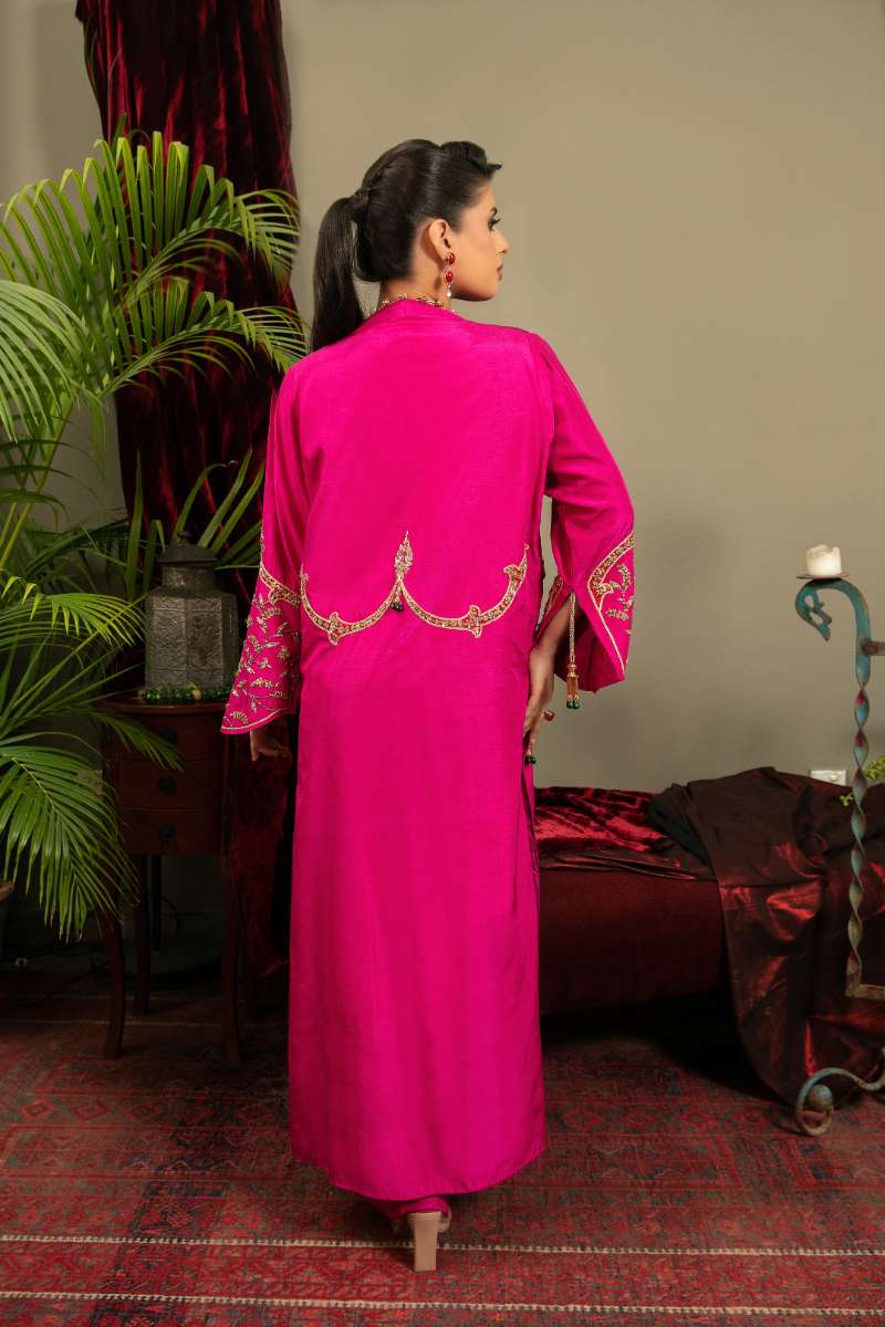 Yasmin Zaman - Hira Korean Silk Suit For Women - Magenta Pink - 3 Piece