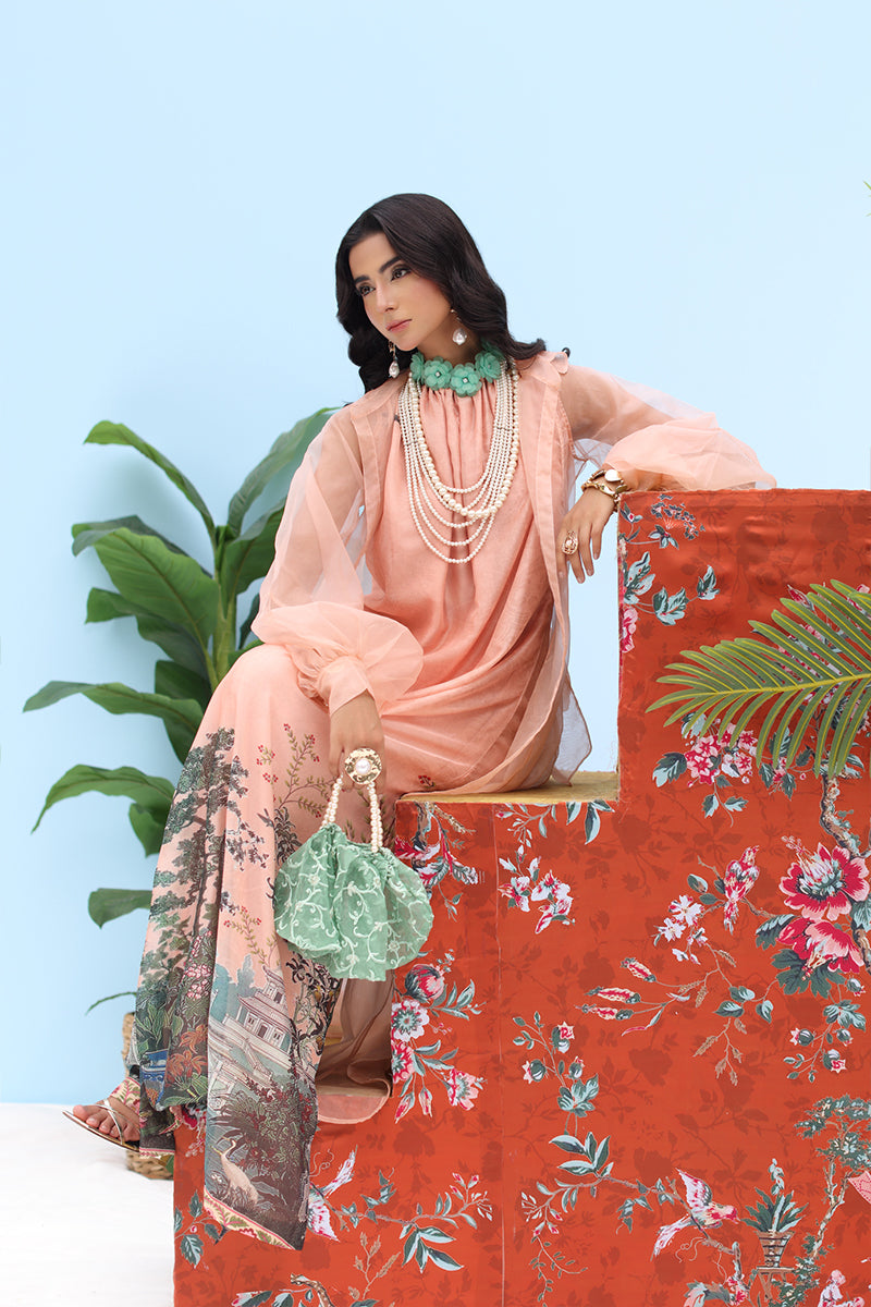 Musferah Saad -  Coral Horizon - peach blush - Organza & Silk - 3 Piece