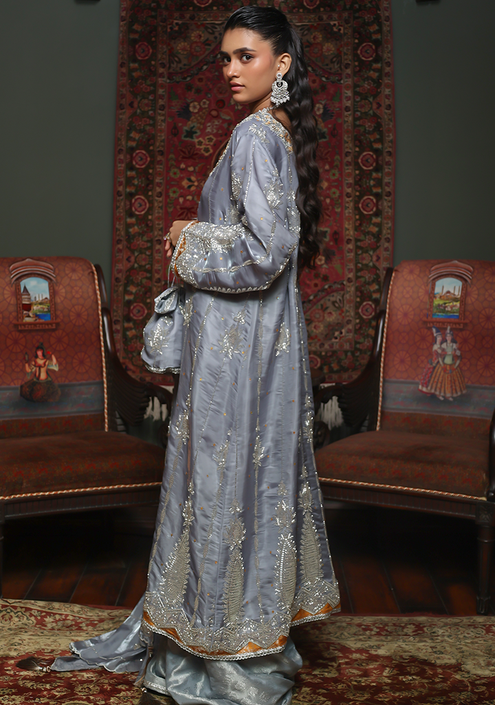 Huma Adnan - Ariyssa - Jamawar - Steel Grey - 3 Piece