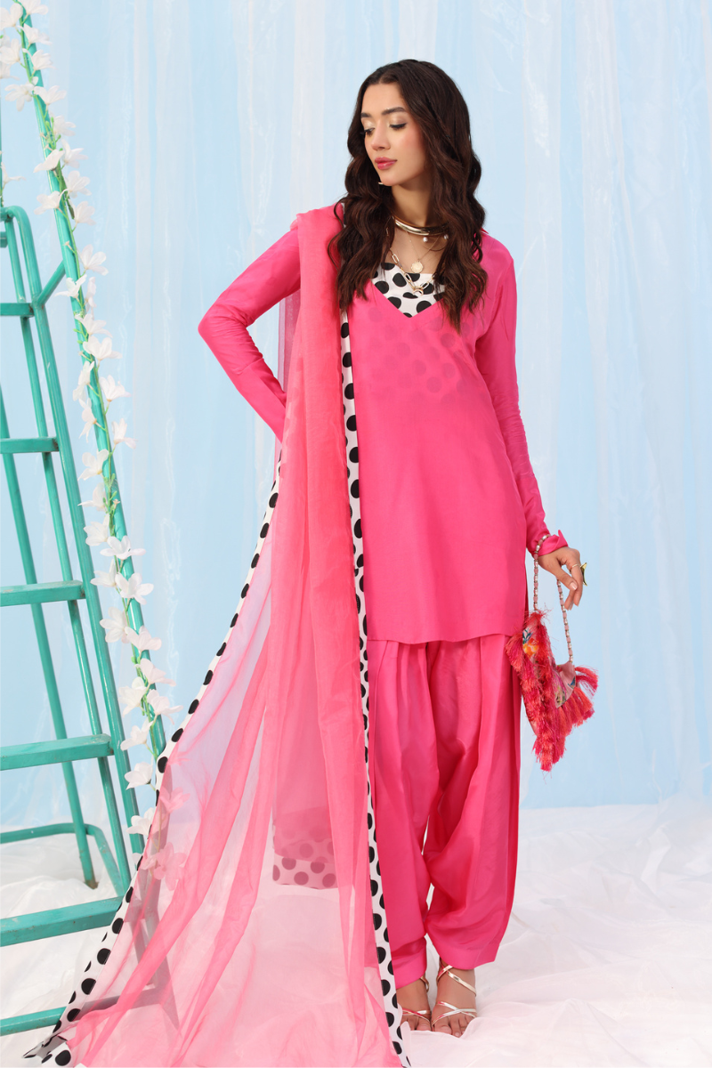 Musferah Saad - Polka Pop - Barbie pink - Silk - 2 Piece