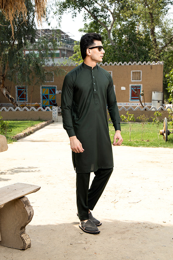Arif Ashraf - Bottle Green Kurta Trouser - 2 Piece