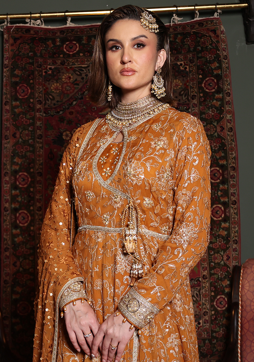 Huma Adnan - Mehru - Silk - Mustard - 3 Piece