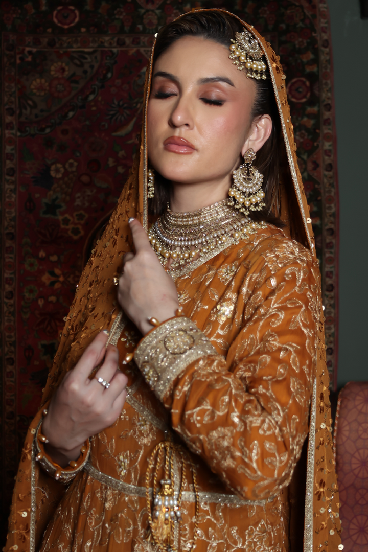 Huma Adnan - Mehru - Silk - Mustard - 3 Piece