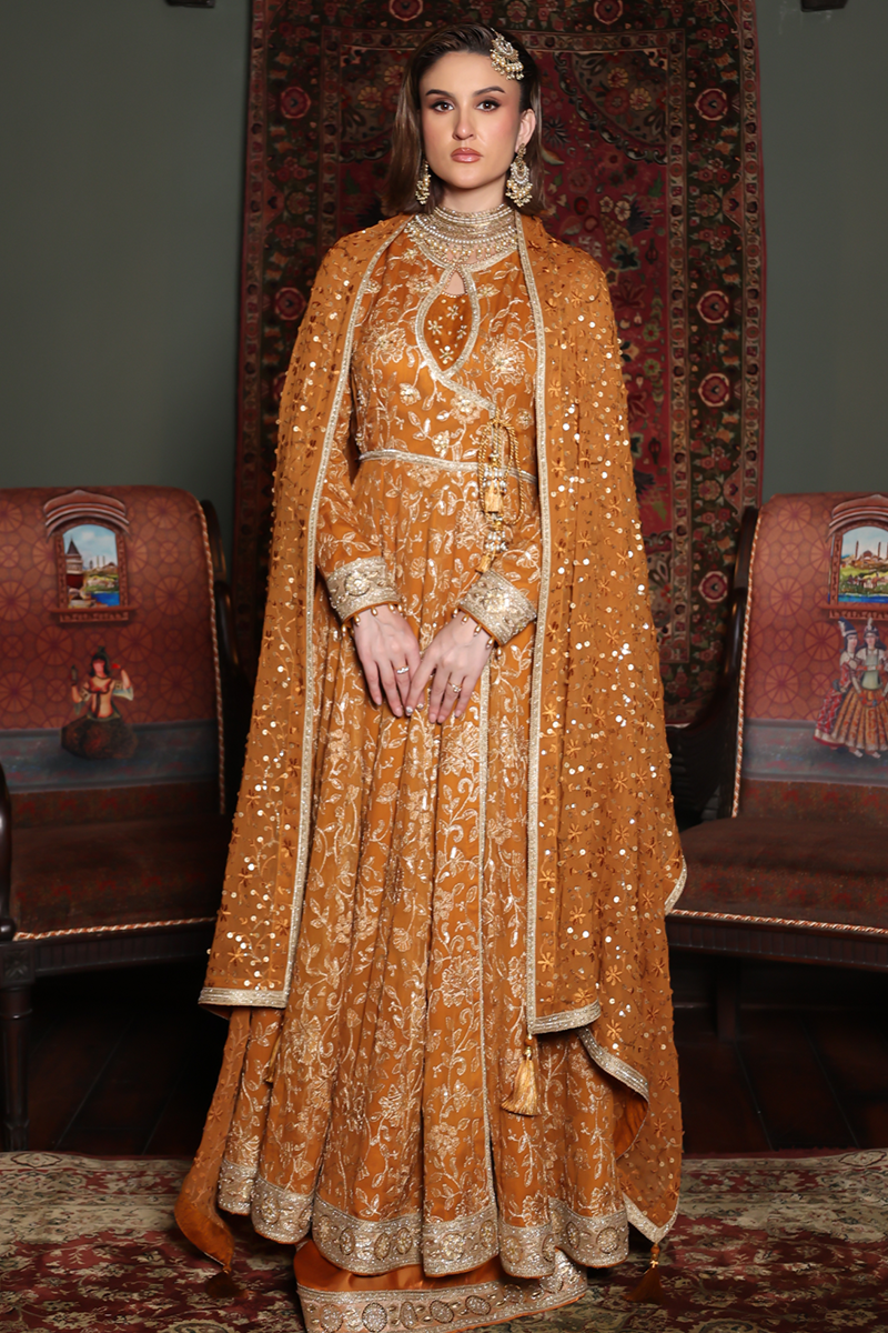 Huma Adnan - Mehru - Silk - Mustard - 3 Piece