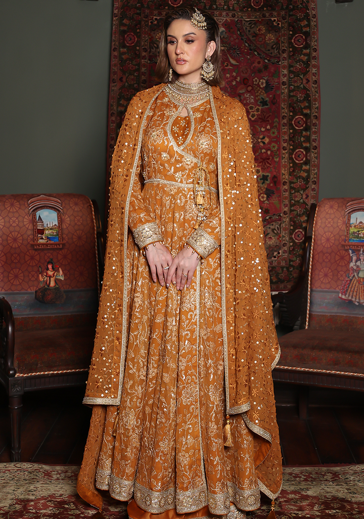 Huma Adnan - Mehru - Silk - Mustard - 3 Piece