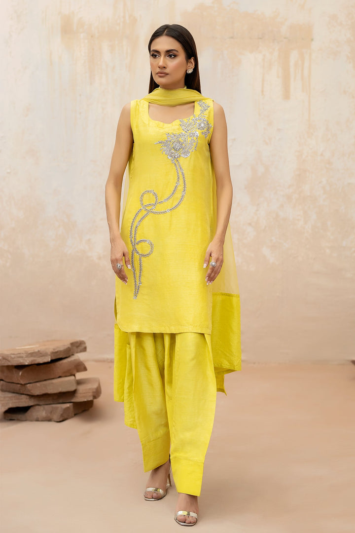 Syah - Tilismi - Raw Silk - Lime-Yellow - 3 Piece