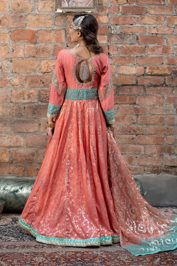 Syah - Malaika - Raw Silk/Jamawar - Peach/Turquoise - 3 Piece