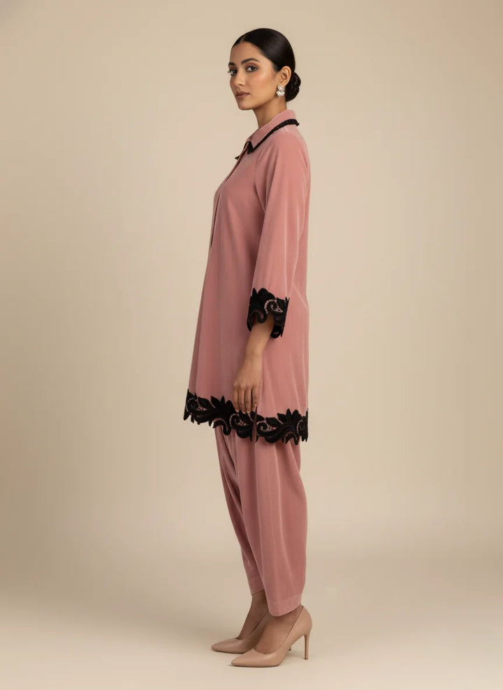 Shehrnaz - Marise Blush Pink Velvet Suit For Women - 2 Piece