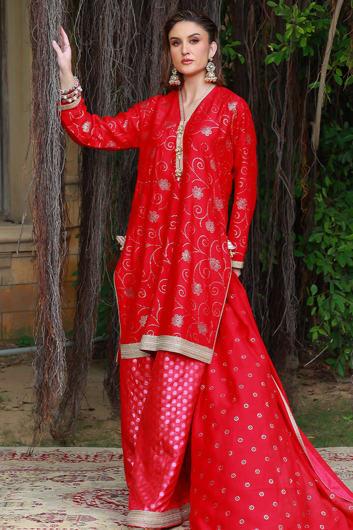 Huma Adnan - Bushra - Jamawar - Fuchsia - 3 Piece