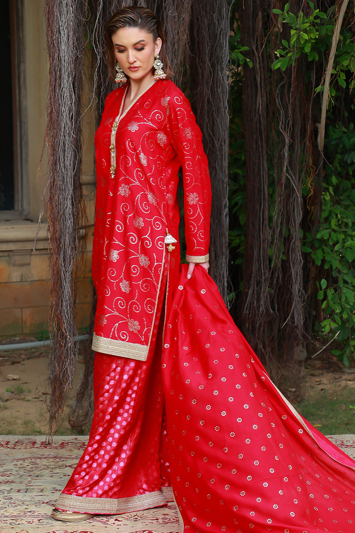 Huma Adnan - Bushra - Jamawar - Fuchsia - 3 Piece