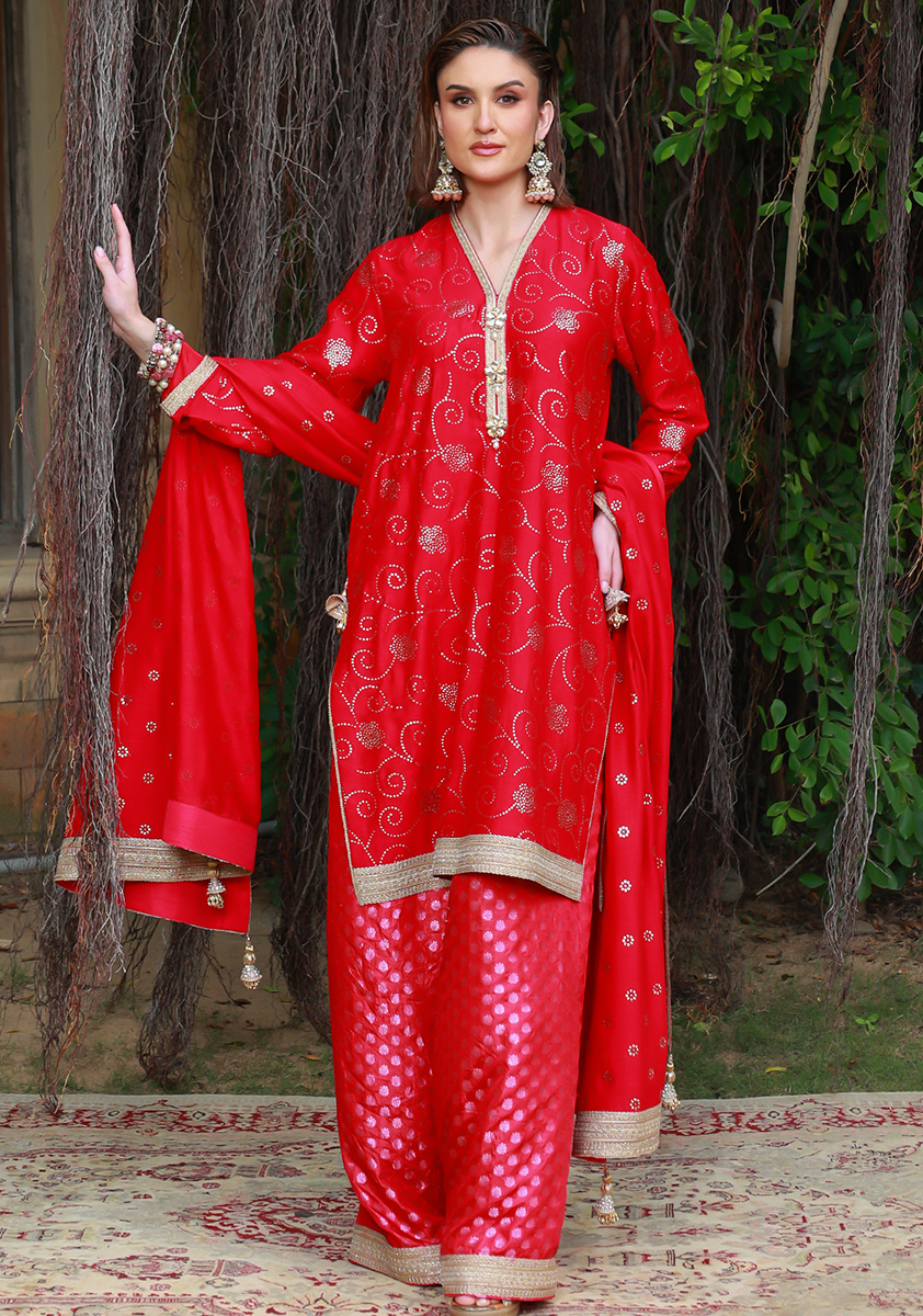 Huma Adnan - Bushra - Jamawar - Fuchsia - 3 Piece