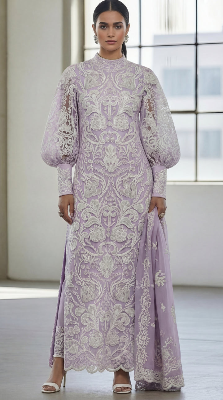 Reema Ahsan - Mahjabeen Organza Suit For Women - Lilac - 3 Piece
