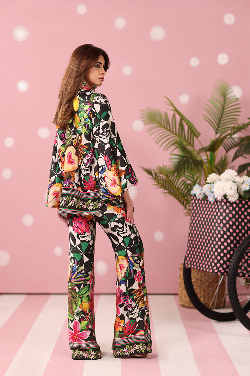 Musferah Saad - Noir Tropics Printed Silk Suit For Women - 3 piece