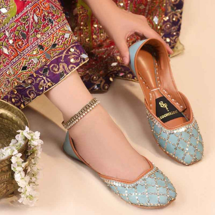 JootiShooti - Shimmer Jaal Sea Mist Khussa For Women