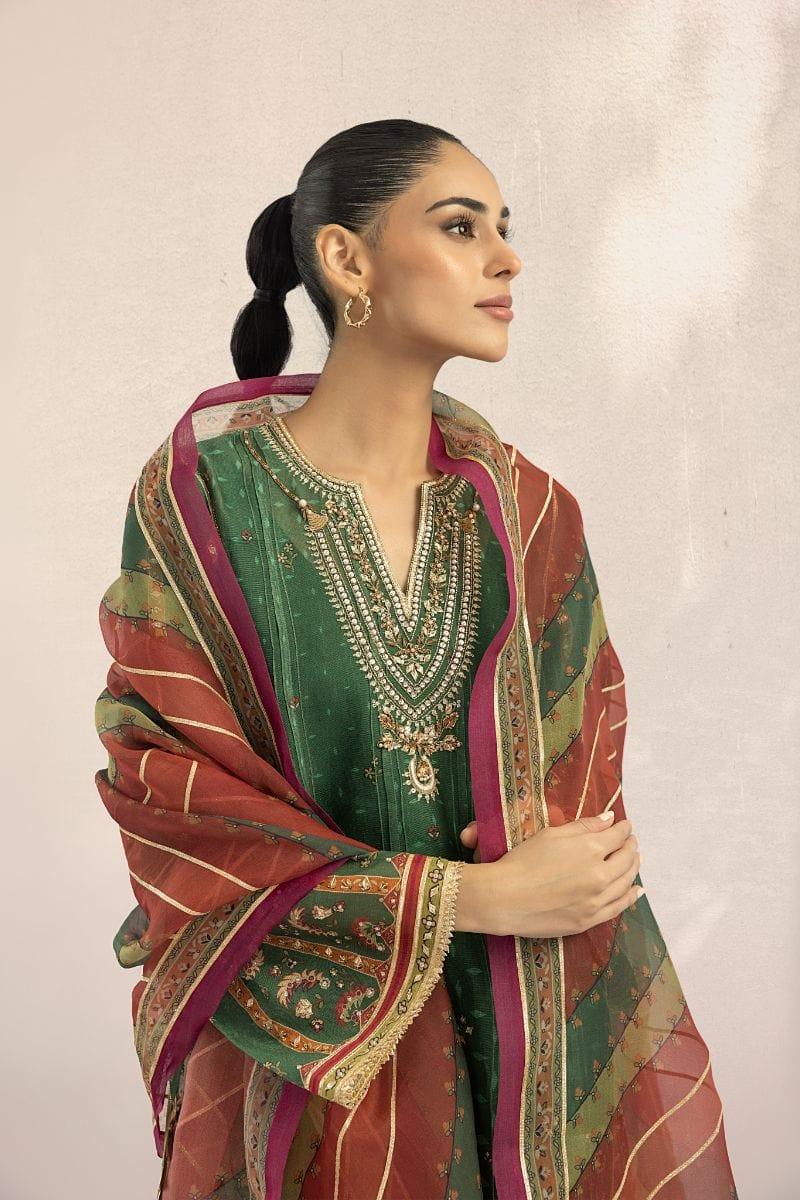 Sania Maskatiya - Nooreh (B) - Raw Silk - Parrot Green - 3 Piece - Studio by TCS