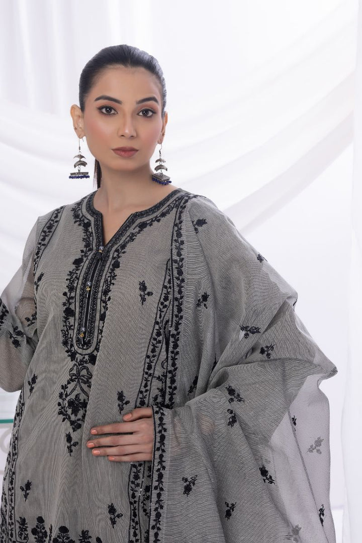Sadia Aamir - Dasht - Grey - Khaddi Net - 3 Piece