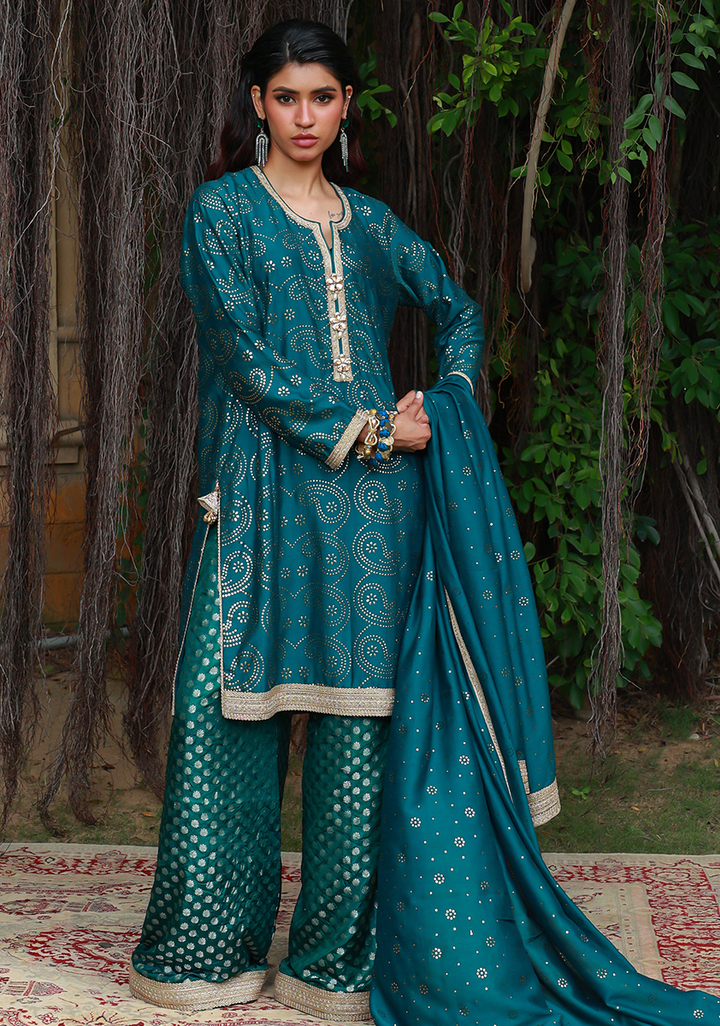 Huma Adnan - Arwina - Jamawar - Sea Green - 3 Piece