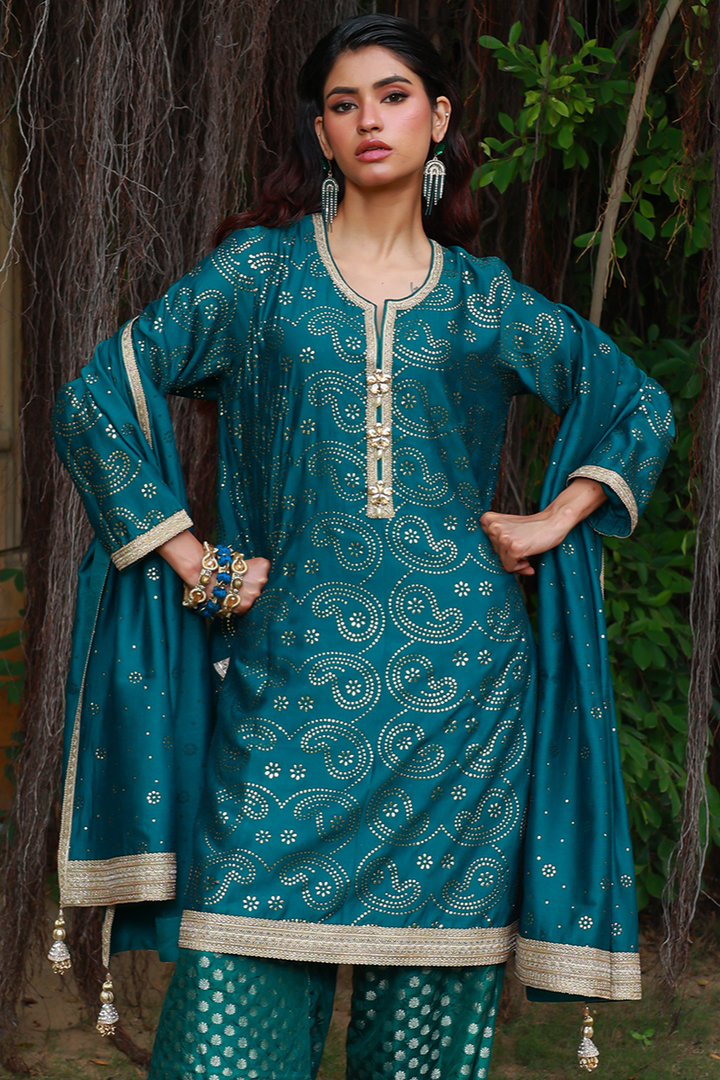 Huma Adnan - Arwina - Jamawar - Sea Green - 3 Piece
