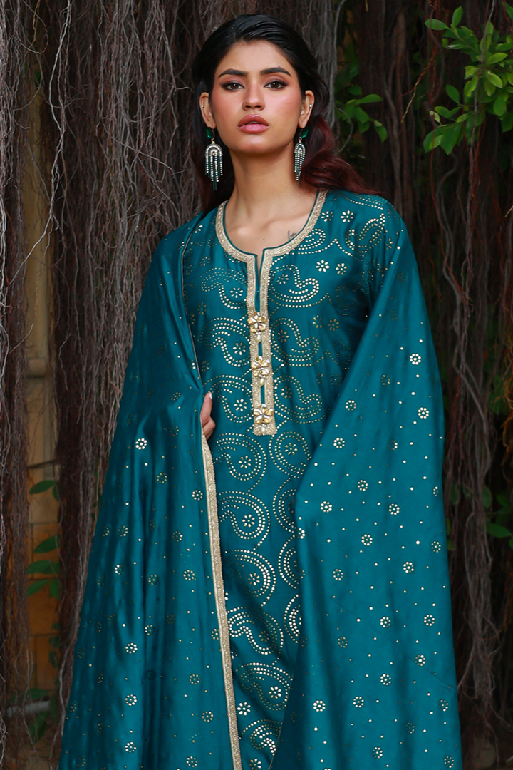 Huma Adnan - Arwina - Jamawar - Sea Green - 3 Piece