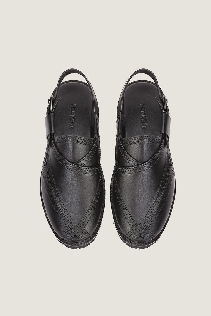 Navado - Brogue Peshawari Black Sandals For Men