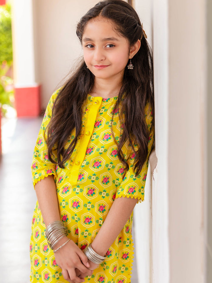 Kidoz Kloset - Daisy Printed Yellow Kurta For Girl