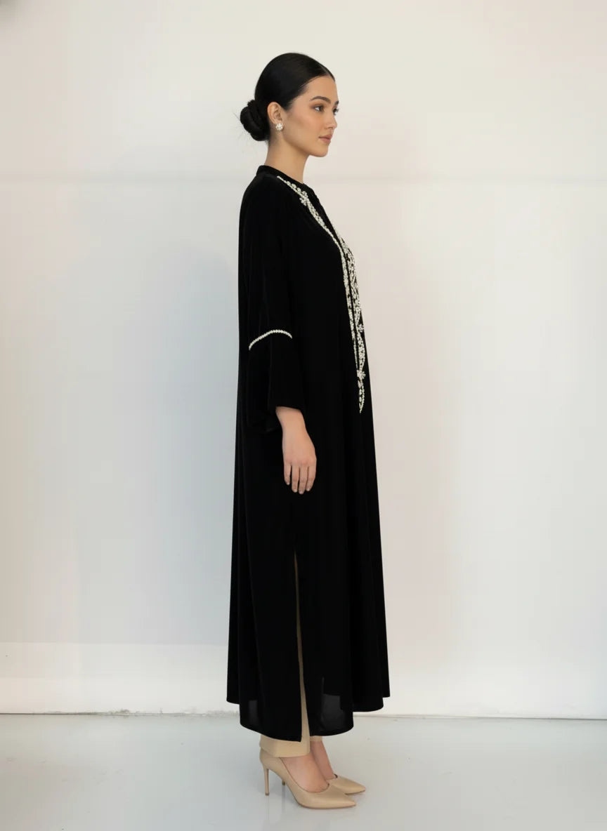 Shehrnaz - Aurelia Noir Black Velvet/Raw Silk Suit For Women - 3 Piece