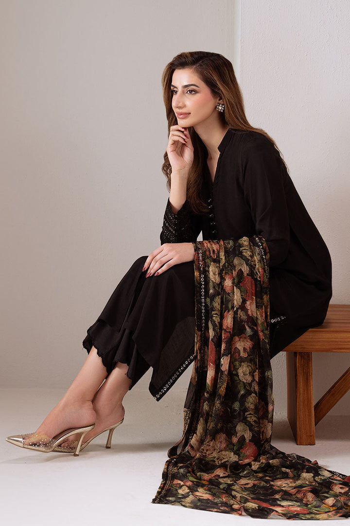 Cross Stitch - Dark Elegance Silk Suit For Women - Black - 2 Piece