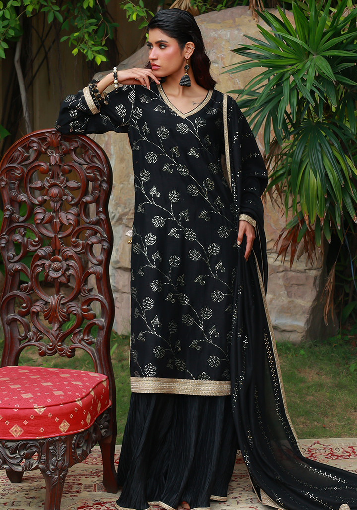 Huma Adnan - Leena - Silk - Black - 3 Piece
