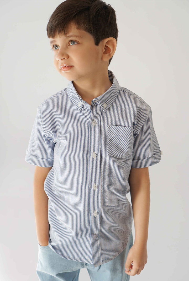 Hummingbirdspk - Ice Blue & White cotton Striped Shirt - 1 piece