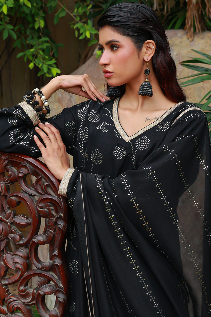Huma Adnan - Leena - Silk - Black - 3 Piece