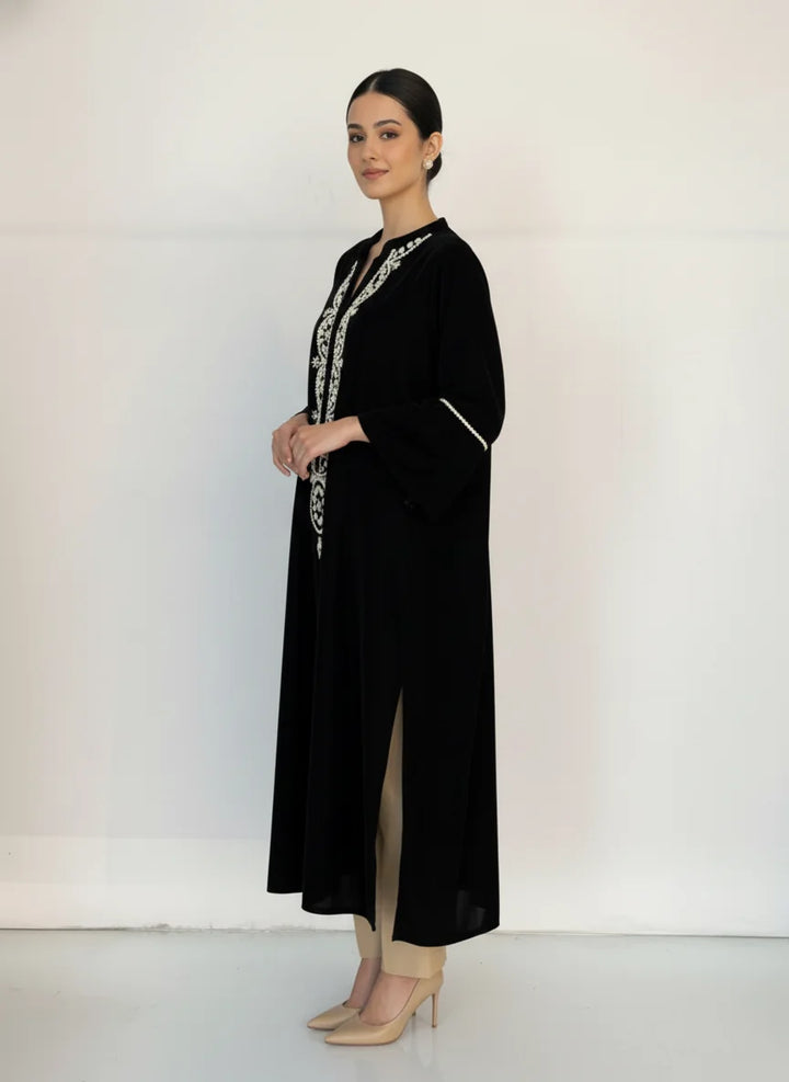 Shehrnaz - Aurelia Noir Black Velvet/Raw Silk Suit For Women - 3 Piece