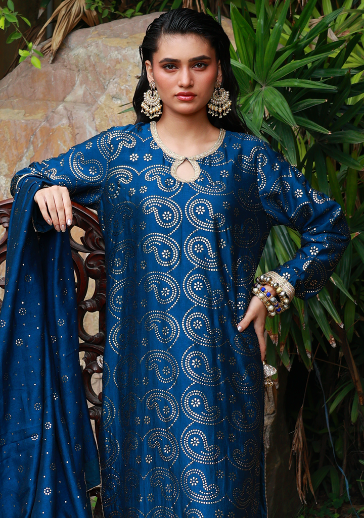 Huma Adnan - Alara - Silk - Teal - 3 Piece