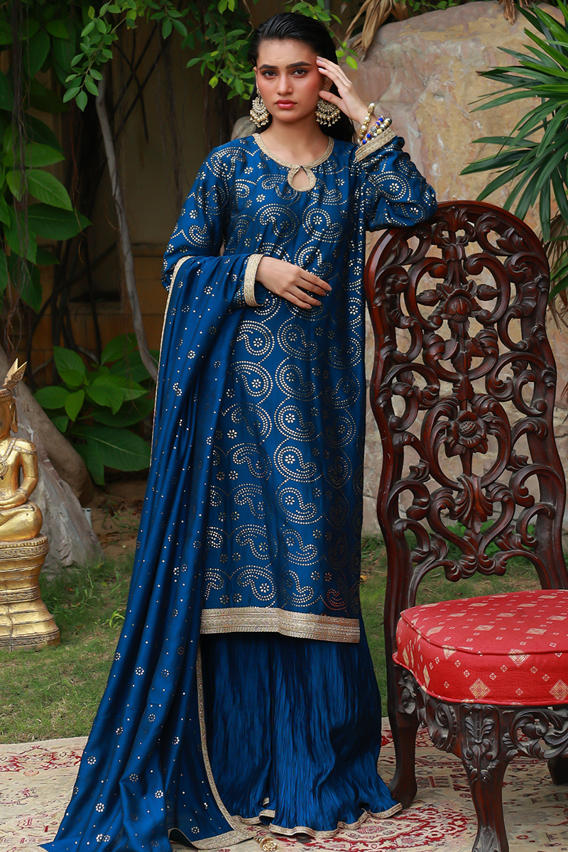 Huma Adnan - Alara - Silk - Teal - 3 Piece