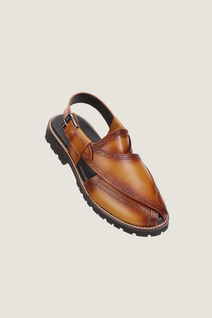 Navado - Brogue Peshawari Tan Sandals For Men