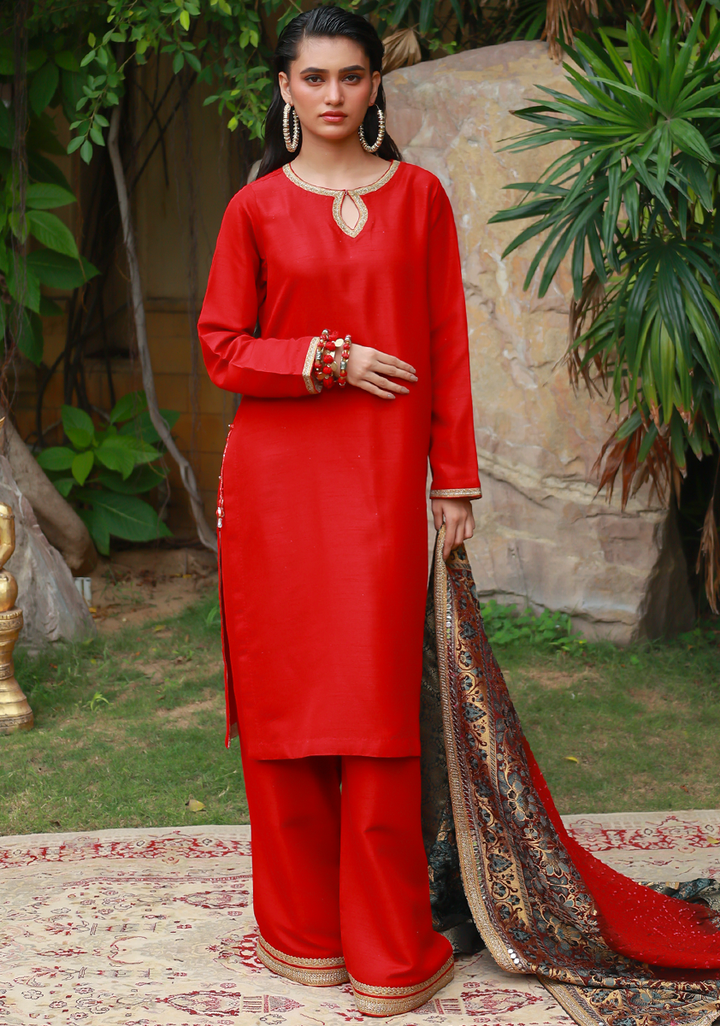 Huma Adnan - Naima - Raw Silk - Red - 3 Piece