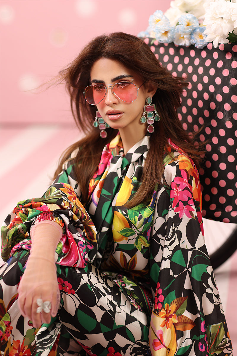 Musferah Saad - Noir Tropics Printed Silk Suit For Women - 3 piece