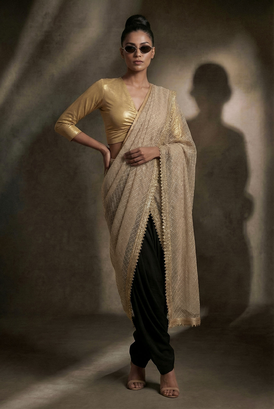 Maheen Khan - Black Cowl Crepe Silk Shalwar For Women - Black - 1 Piece