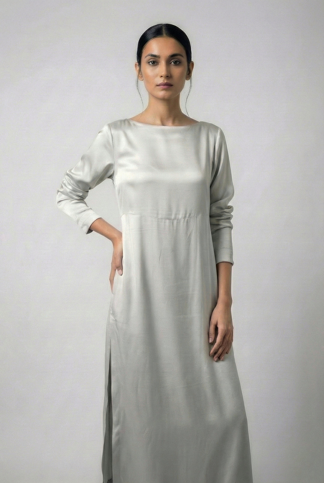 Maheen Khan - Starlight Blended Satin Suit For Women - Grey - 2 Piece