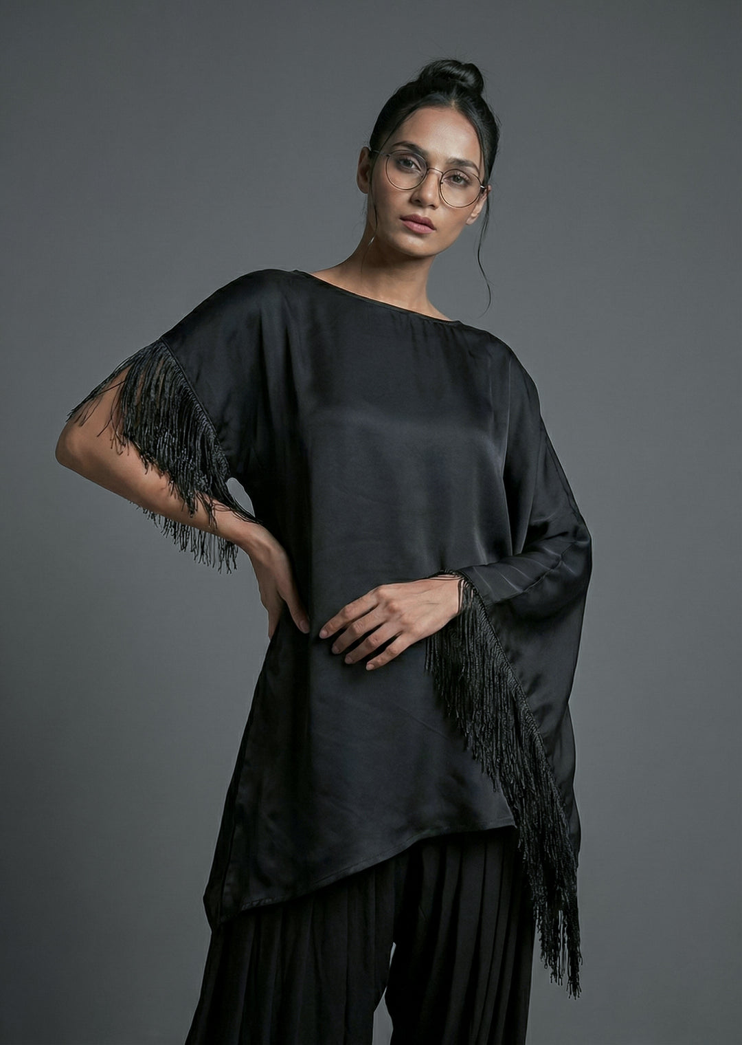 Maheen Khan - Black Gold Crepe Silk  Cowl Shalwar For Women - 1 Piece