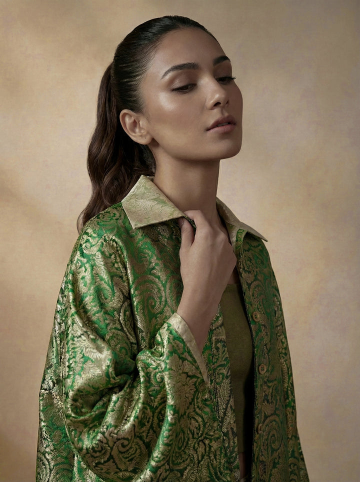 Maheen Khan - Pure Silk Ruhe Jacket For Women - Biege - 1 Piece - Studio by TCS